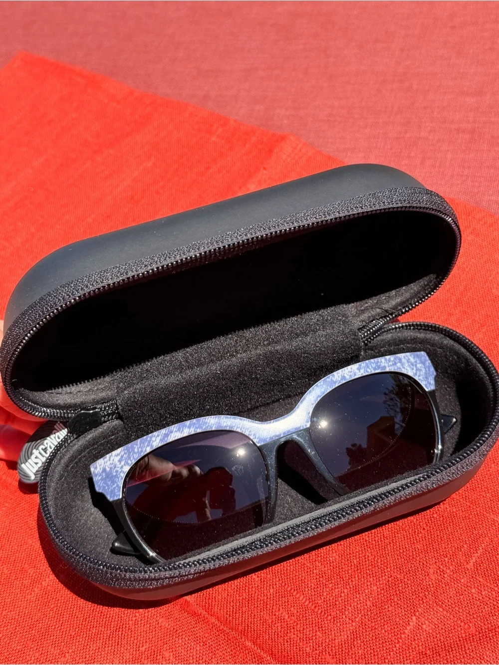 Just Cavalli Women's JC501S Sunglasses Black Denim Square Cat Eye Shades